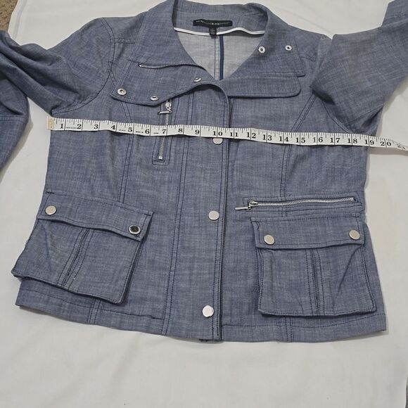 WHITE HOUSE BLACK MARKET Light Blue Lightweight Canvas Moto Jacket Size 10 - Picture 5 of 8
